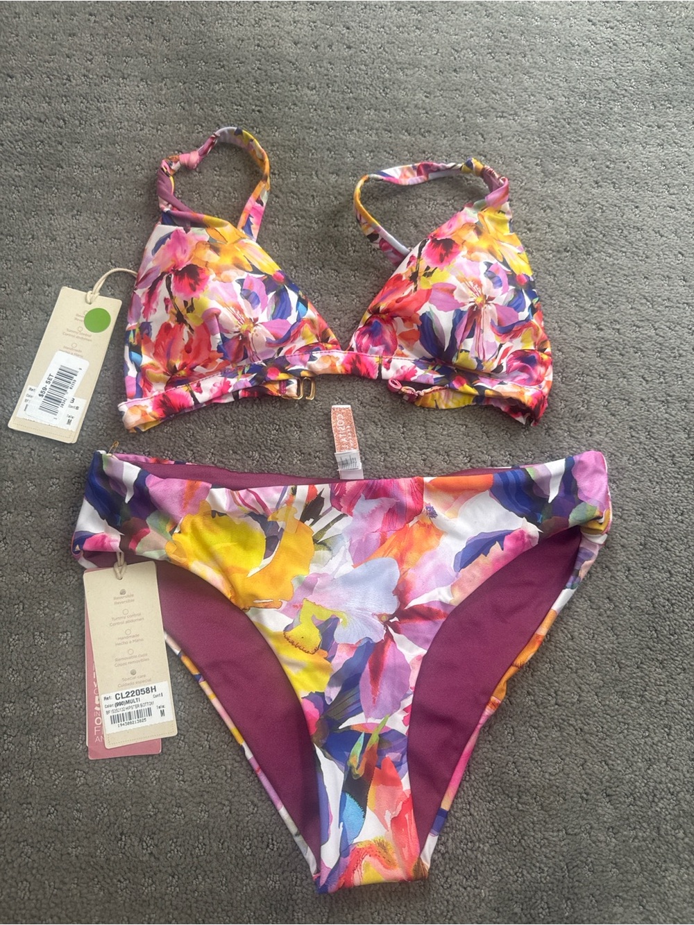 Cosita Linda Floral Bikini Set NWT Size M Colorful Triangle Top Hipster Bottom